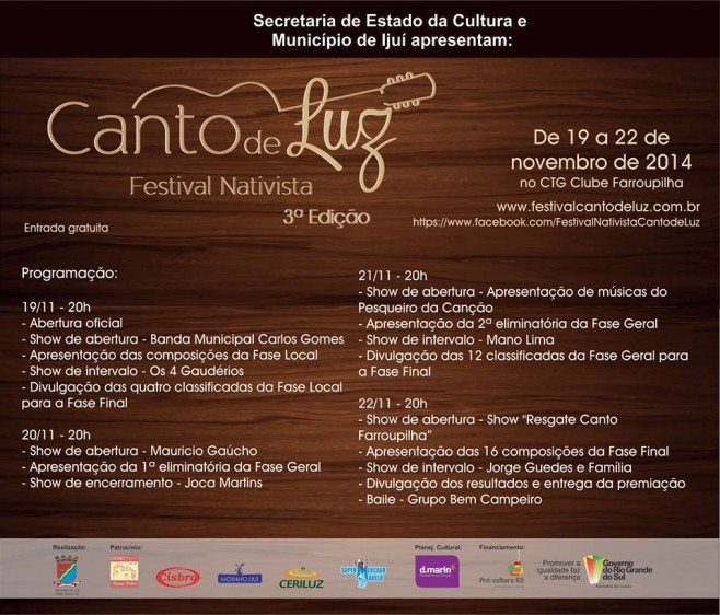 3ª edição do Festival Nativista Canto de Luz inicia-se nesta quarta-feira