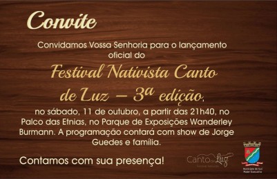 Lançamento oficial do Festival Nativista Canto de Luz será no sábado
