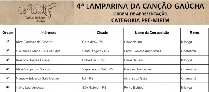 4ª Lamparina da Canção Gaúcha acontece na tarde deste sábado
