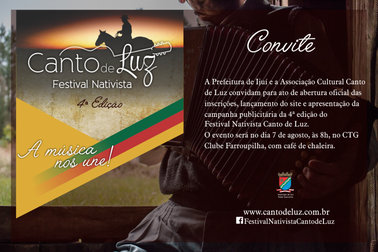 Inscrições para a 4ª Edição do Festival Nativista Canto de Luz abrem na sexta-feira